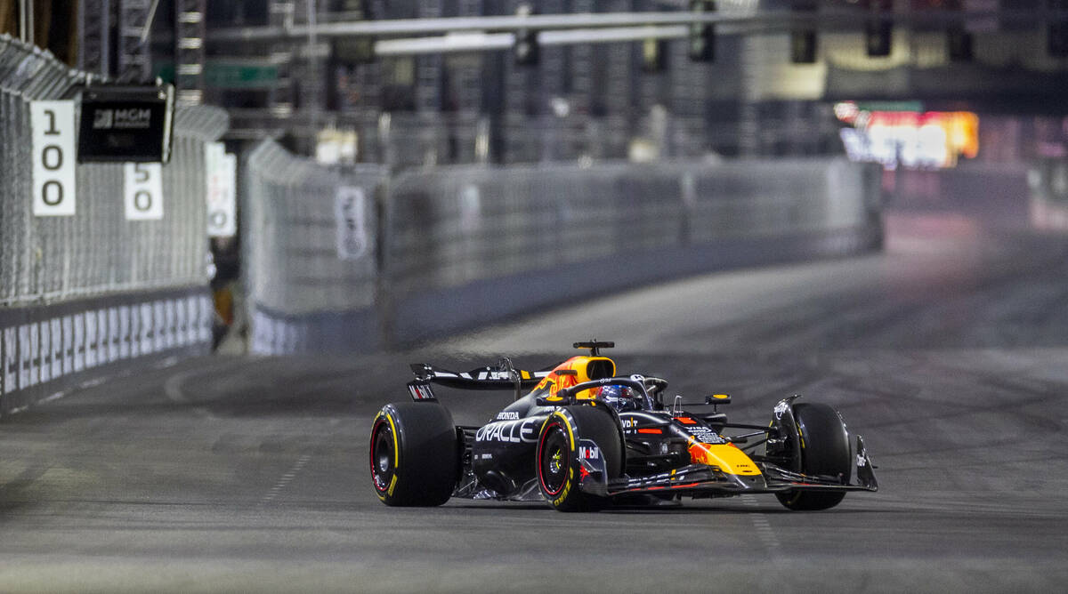 Red Bull Racing driver Max Verstappen turns off the Strip during the third practice round for t ...