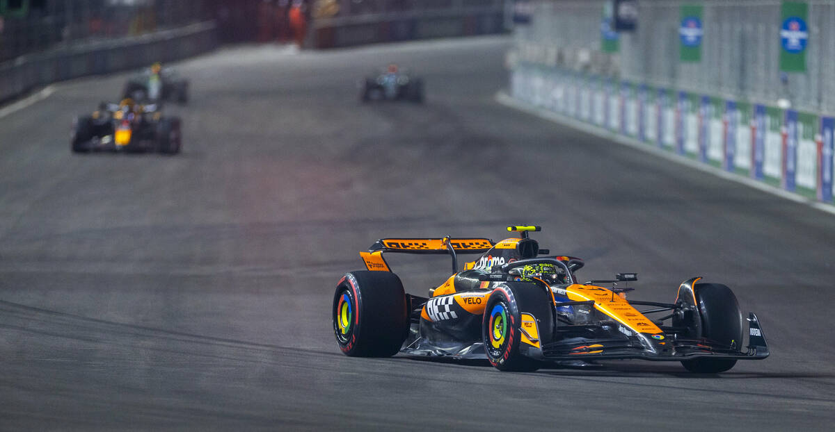 McLaren driver Lando Norris during the third practice round for the Formula 1 Las Vegas Grand P ...