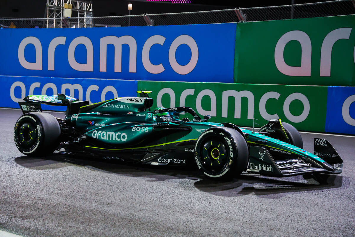 Formula 1 Aston Martin driver Fernando Alonso speeds down the way during a free practice ahead ...