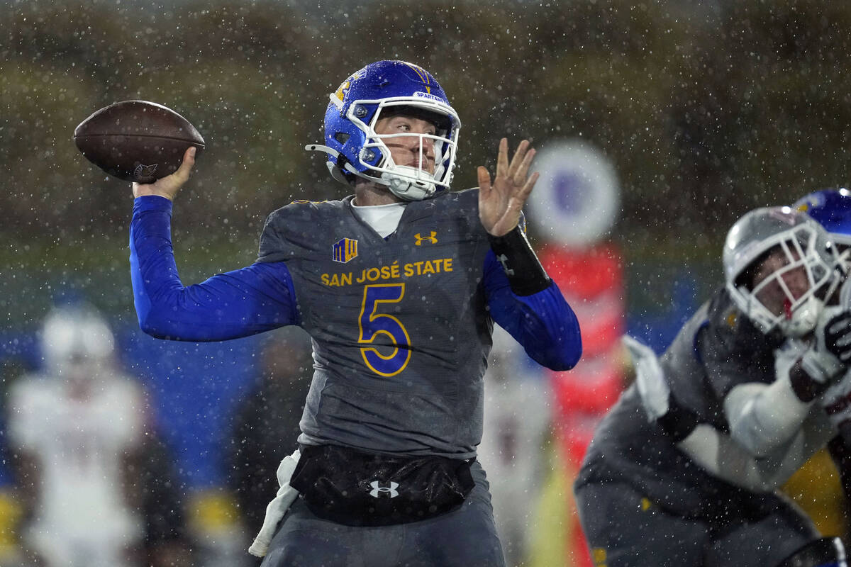 San Jose State quarterback Walker Eget looks to pass the ball during the first half of an NCAA ...