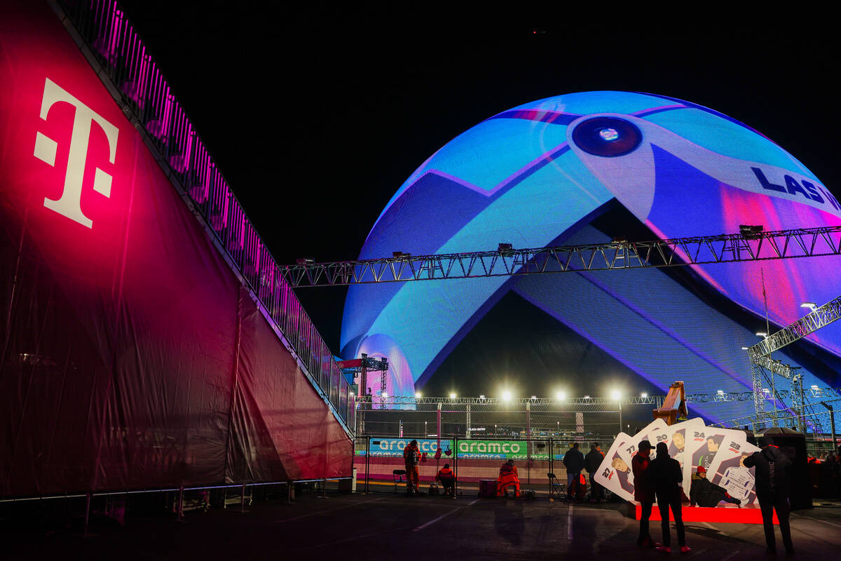 The sphere is seen from the T-Mobile fan zone during a Formula 1 free practice ahead of the For ...