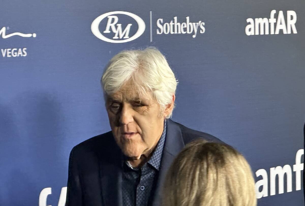 Jay Leno is shown at the amfAR, The Foundation for AIDS gala at Pavilion at Wynn Las Vegas on F ...