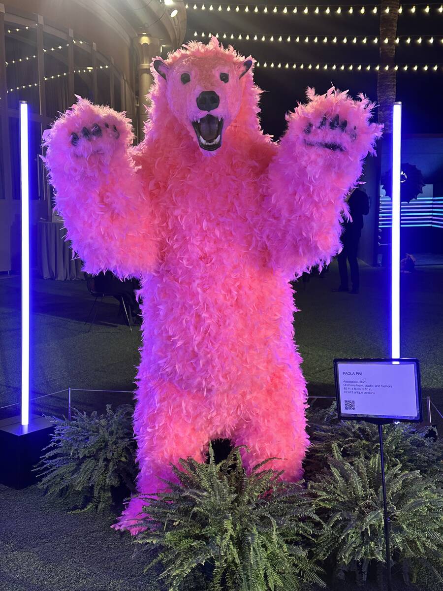 A Paola Pivi-designed pink polar bear is shown at the amfAR, The Foundation for AIDS gala at Pa ...