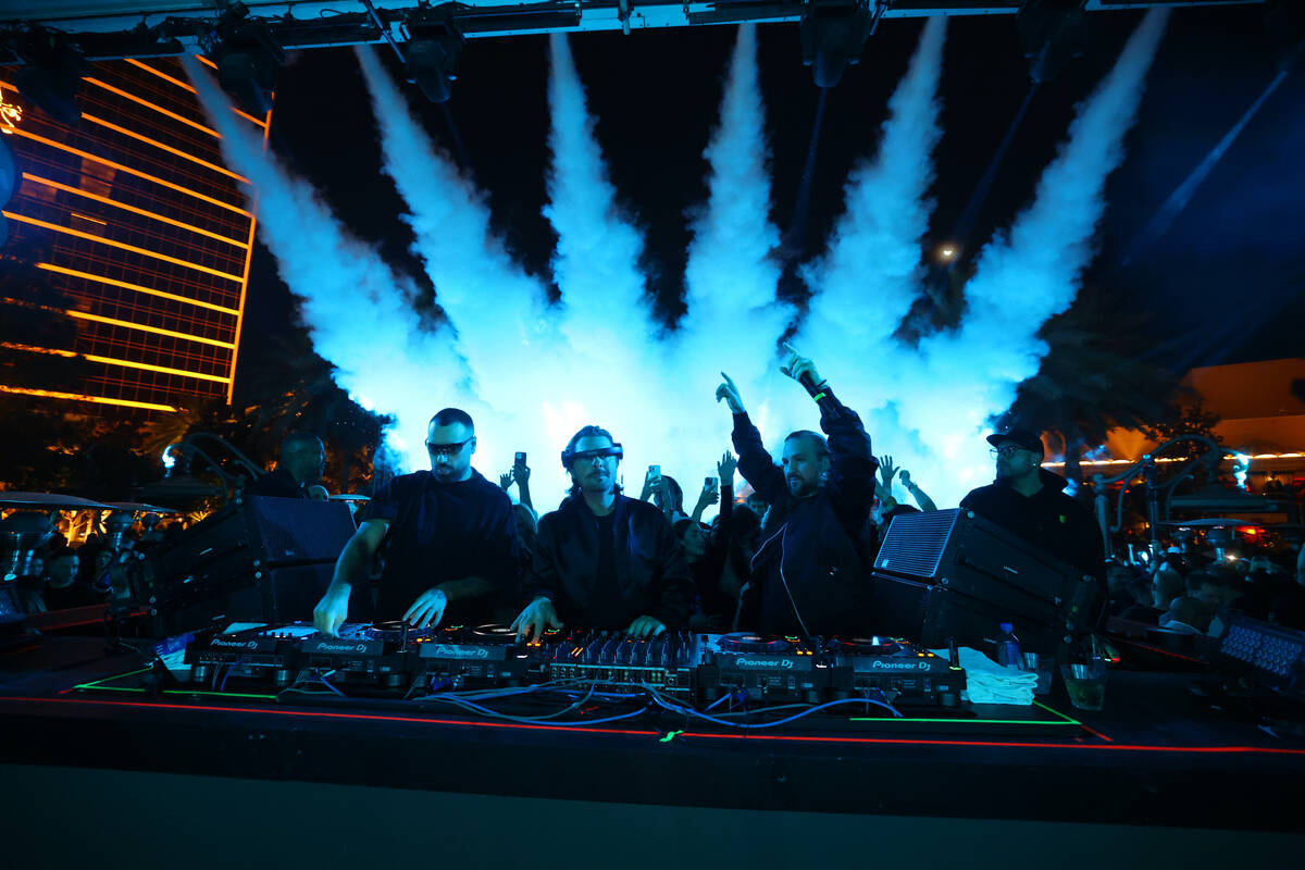 EDM superstars Swedish House Mafia are shown at XS Nightclub at Wynn Las Vegas on Sunday, Nov. ...