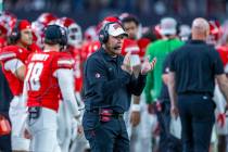 UNLV head coach Barry Odom applauded his teams effort against the Boise State Broncos during th ...