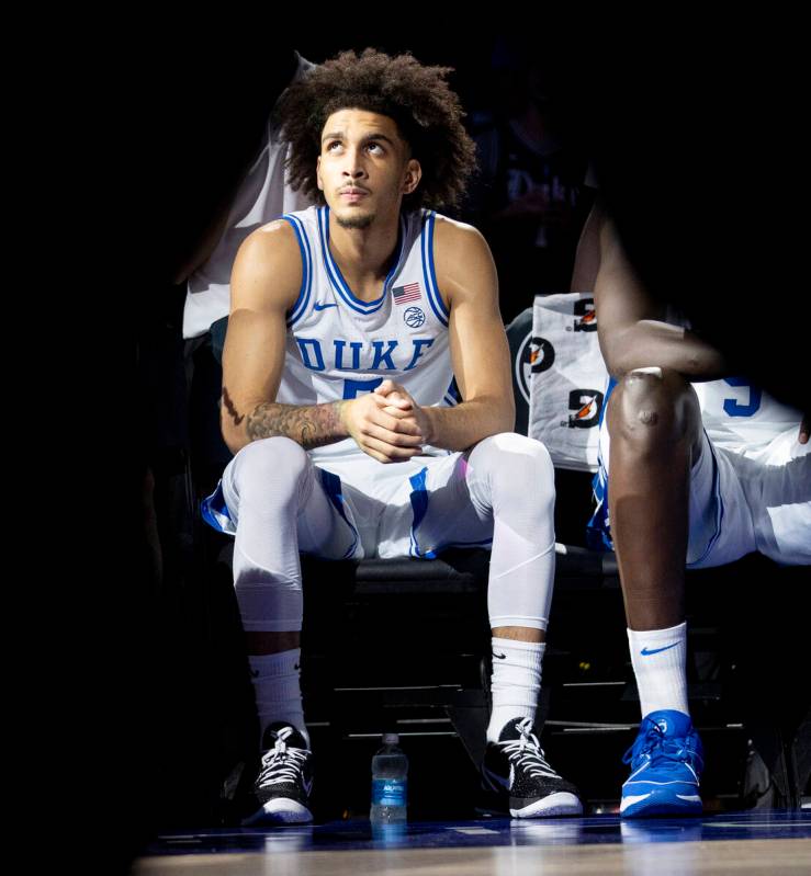 Duke Blue Devils guard Tyrese Proctor waits to be introduced before the Vegas Showdown college ...