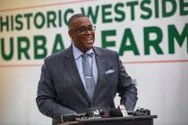 Las Vegas City Councilman Cedric Crear addresses the crowd at a ribbon cutting ceremony for two ...