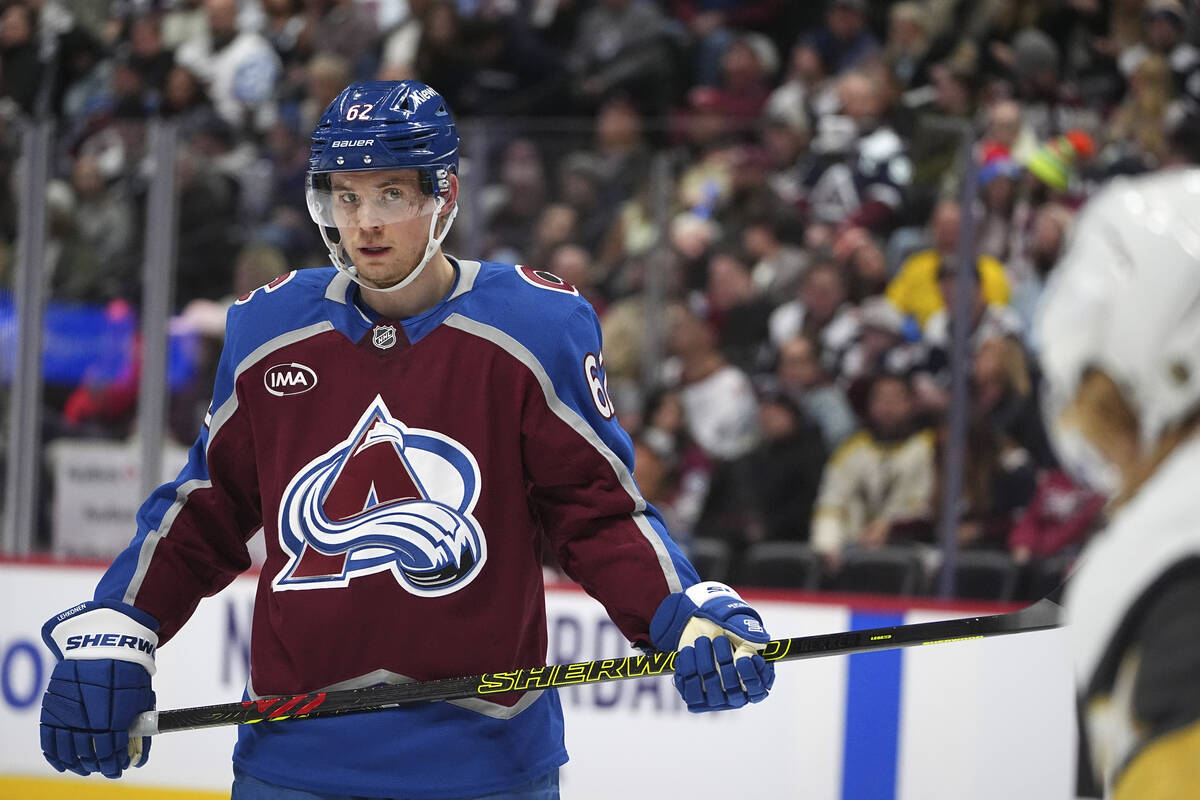 Colorado Avalanche left wing Artturi Lehkonen waits for a face off in the first period of an NH ...