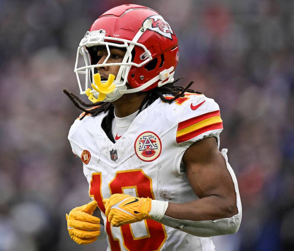 Kansas City Chiefs running back Isiah Pacheco (10) jogs off the field during the first half of ...