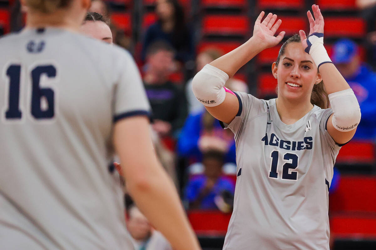 Utah State outside hitter Kaylie Ray (12) during a first round game between Utah State and Bois ...