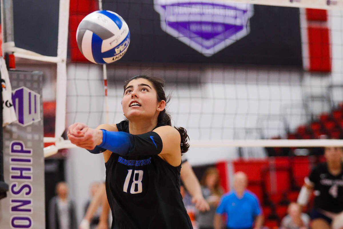 Boise state outside hitter Anabel Kotzakov bumps the ball during a first round game between the ...