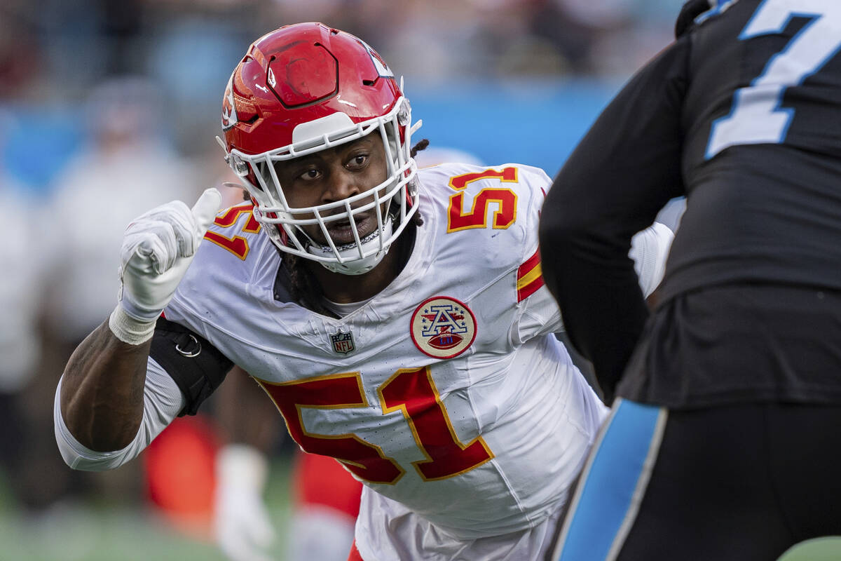 Carolina Panthers offensive tackle Ikem Ekwonu (79) plays against Kansas City Chiefs defensive ...