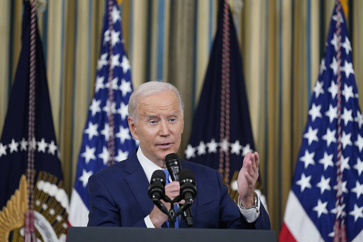 President Joe Biden speaks in the State Dining Room of the White House. (AP Photo/Susan Walsh, ...