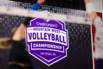 A sign for the the Mountain West Volleyball Championship is displayed at the Cox Pavilion on N ...