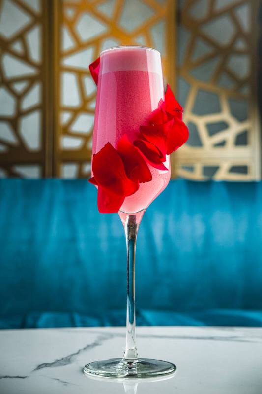 The Pink Champagne cocktail from Gatsby's Cocktail Lounge in Resorts World on the Las Vegas Str ...