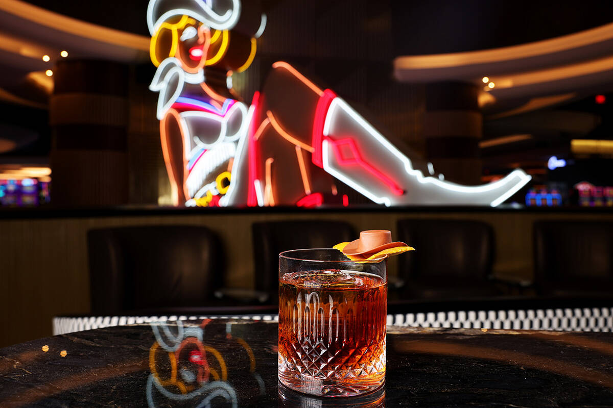 The 8 Second Ride cocktail, made for the National Finals Rodeo, is shown at Vegas Vickie&#x2019 ...