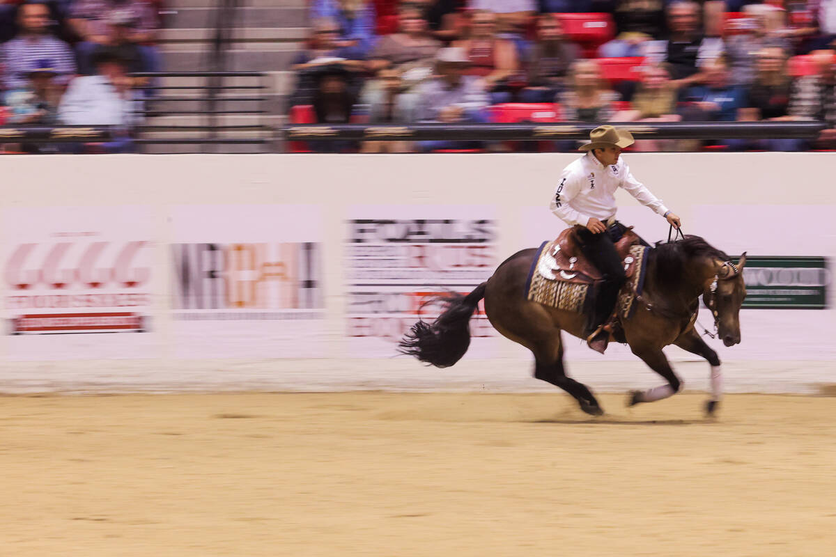 Fernando Salgado rides Xtra Wimp It Good during The Run For A Million competition at the South ...