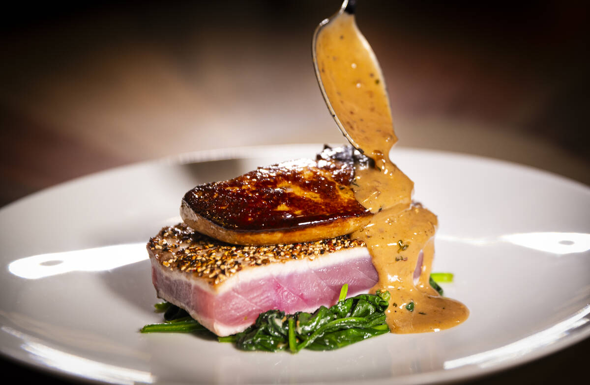 Tuna “Foie Poivre” at Bourbon Steak at the Four Seasons on Monday, Dec. 9, 2024, ...