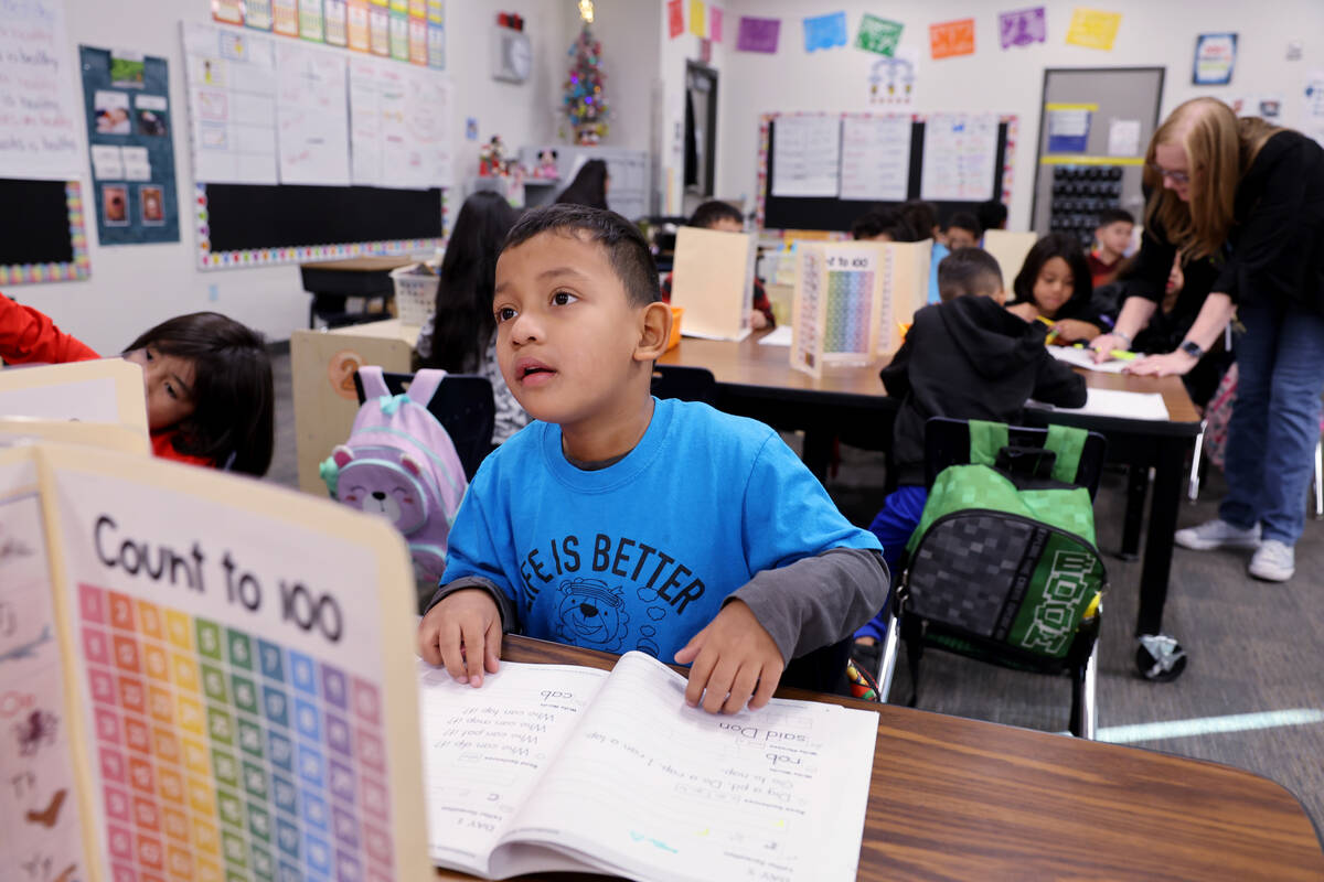 Kindergartener Jose Mayen Hernandez works in the classroom of Kinder Dual Language English teac ...