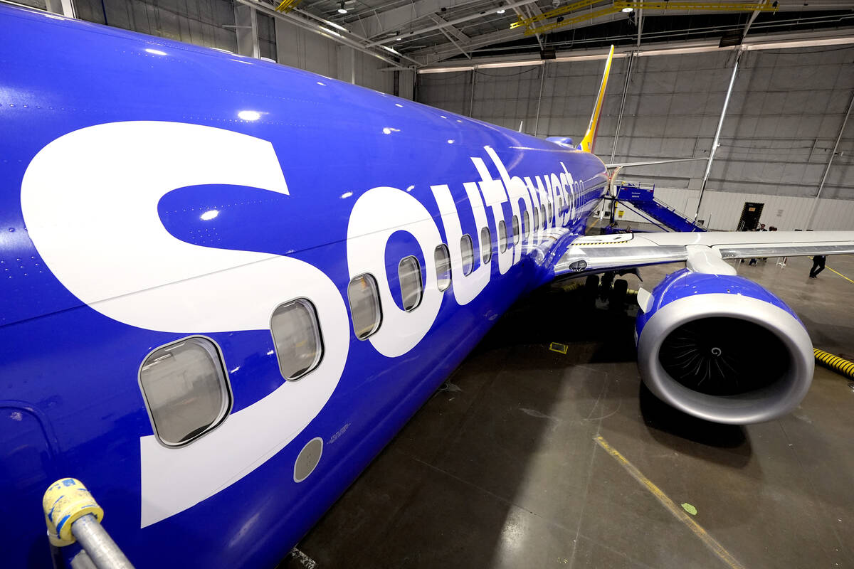 A retrofitted Southwest Airlines passenger jet is shown in a hangar at Love Field on Sept. 26, ...