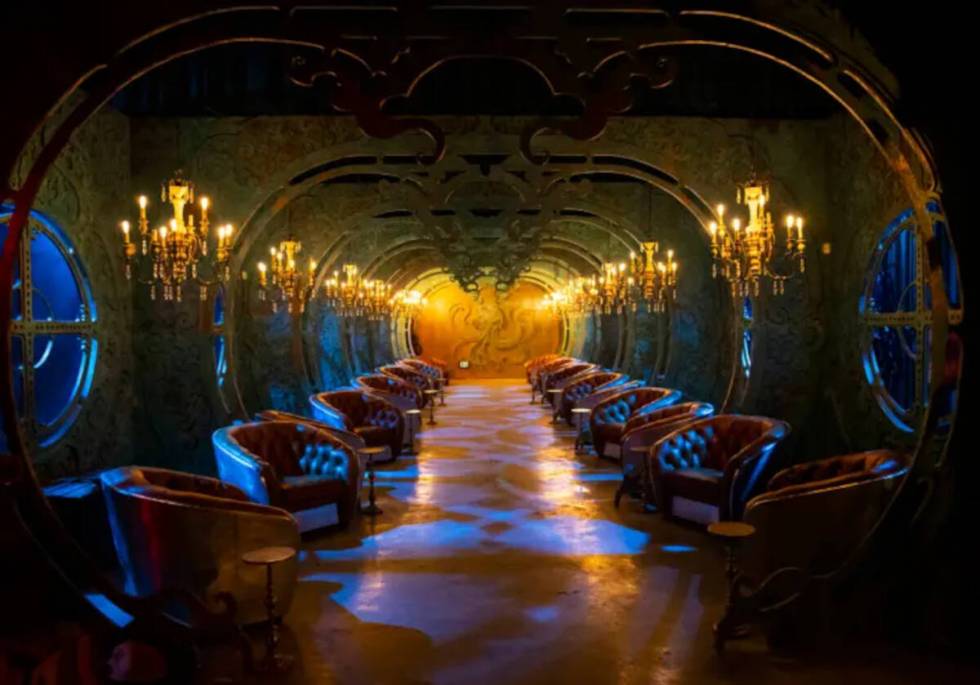 The submarine lounge at 20,000 Leagues Under the Sea restaurant in Lost Spirits Distillery at A ...