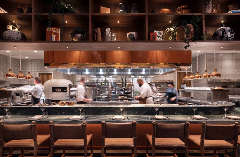 The kitchen at Ortikia Mediterranean Grill, which opened in June 2024 at Green Valley Ranch in ...