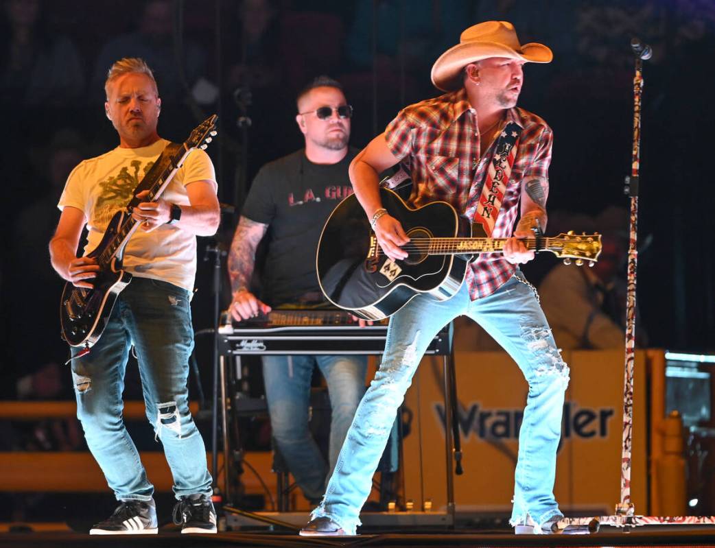 Jason Aldean's performs at the National Finals Rodeo at Thomas & Mack Center, just before openi ...