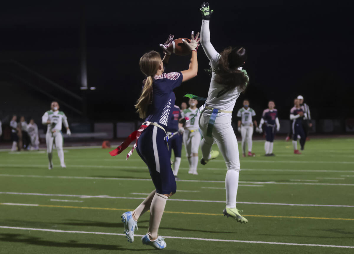 Coronado's Marylouise Tsunis catches a pass before scoring a touchdown against Green Valley dur ...