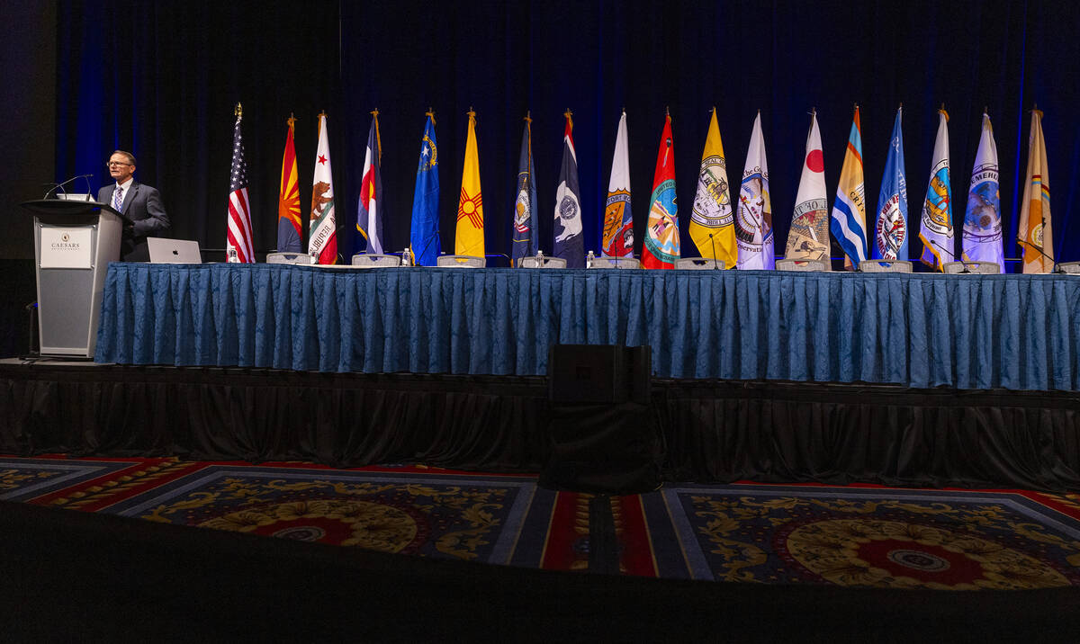 Colorado River Water Users Association President Gene Shawcroft welcomes attendees to the annua ...