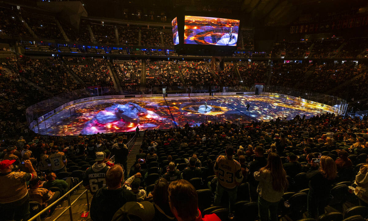 Projections on the ice before the Golden Knights take on the Edmonton Oilers in their NHL game ...