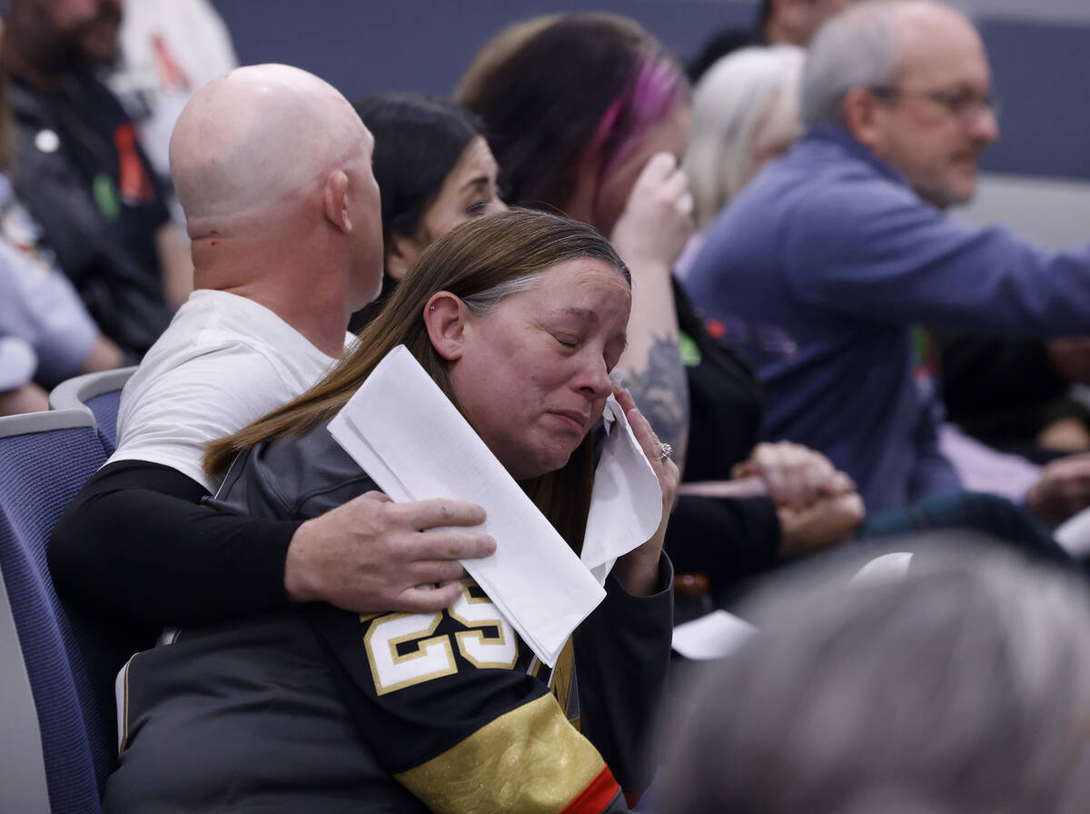 Family members of shooting victims Timothy Allen Bailey and Harlee Andrew Deborski, both 19, we ...