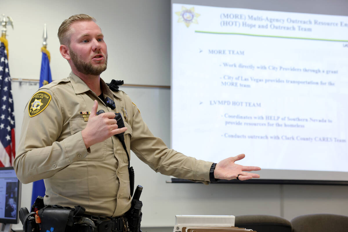 Las Vegas police officer and member of the department’s Hope and Outreach Team Baron By ...