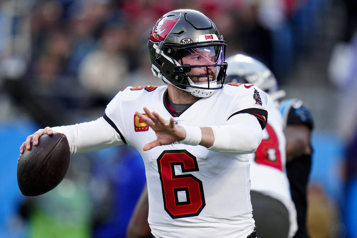 Tampa Bay Buccaneers quarterback Baker Mayfield against the Carolina Panthers during the first ...