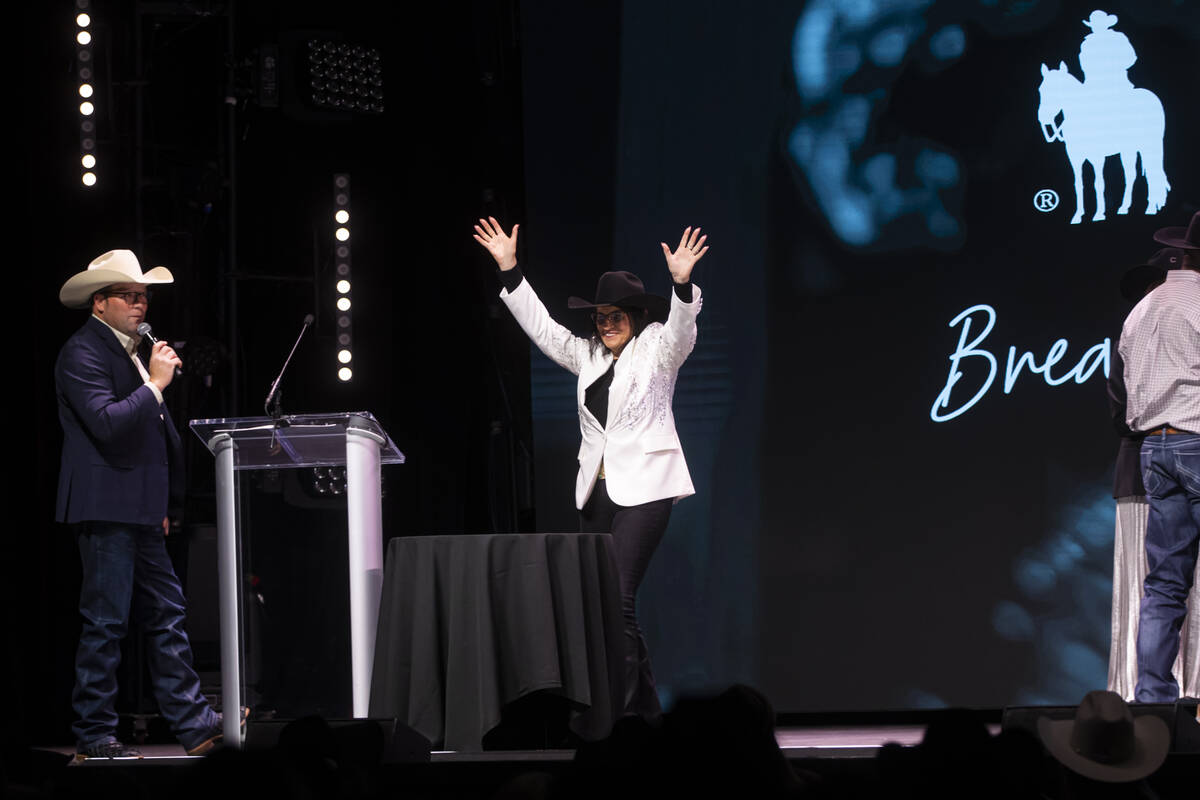 Judy Wagner acknowledges the crowd after the premier of documentary "Nice Job, Cowgirl: Th ...