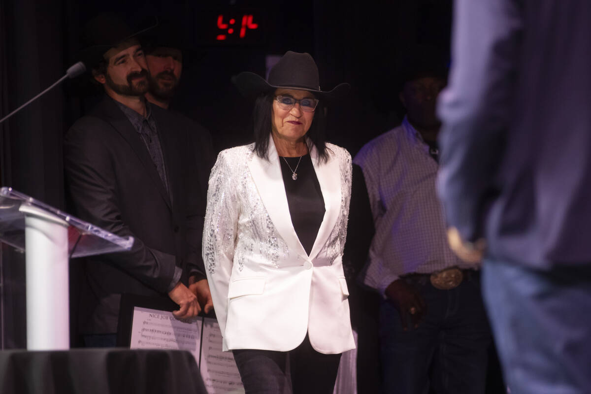 Judy Wagner reacts onstage after the premier of documentary "Nice Job, Cowgirl: The Judy W ...