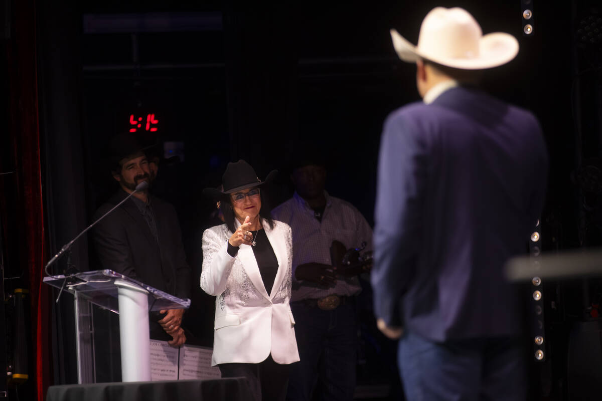 Judy Wagner reacts onstage after the premier of documentary "Nice Job, Cowgirl: The Judy W ...