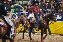 Shad Mayfield reacts as the calf breaks free from his rope during waiting period for tie down r ...