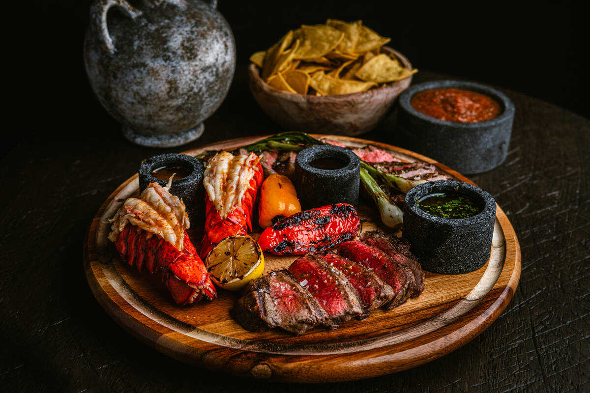 Surf and turf with filet mignon, dry-aged New York and lobster tails from Amaya Modern Mexican, ...