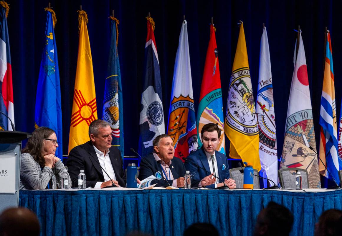 (From left) Moderator Jennifer Gimbel is joined by John Entsminger for Nevada, Tom Buschatzke o ...