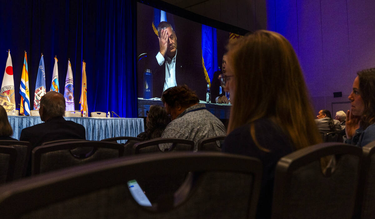 John Entsminger for Nevada puts his hand to his face while listening to comments during the Low ...