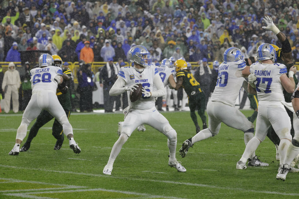 Detroit Lions quarterback Jared Goff (16) during an NFL football game Sunday, Nov. 3, 2024, in ...