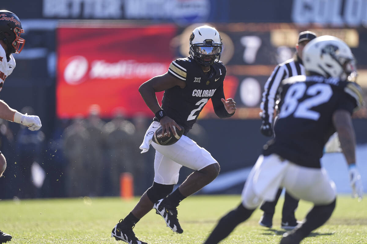 Colorado quarterback Shedeur Sanders (2) in the first half of an NCAA college football game Fri ...