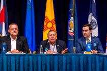 (From left) John Entsminger of Nevada looks on as Tom Buschatzke of Arizona speaks next to JB H ...