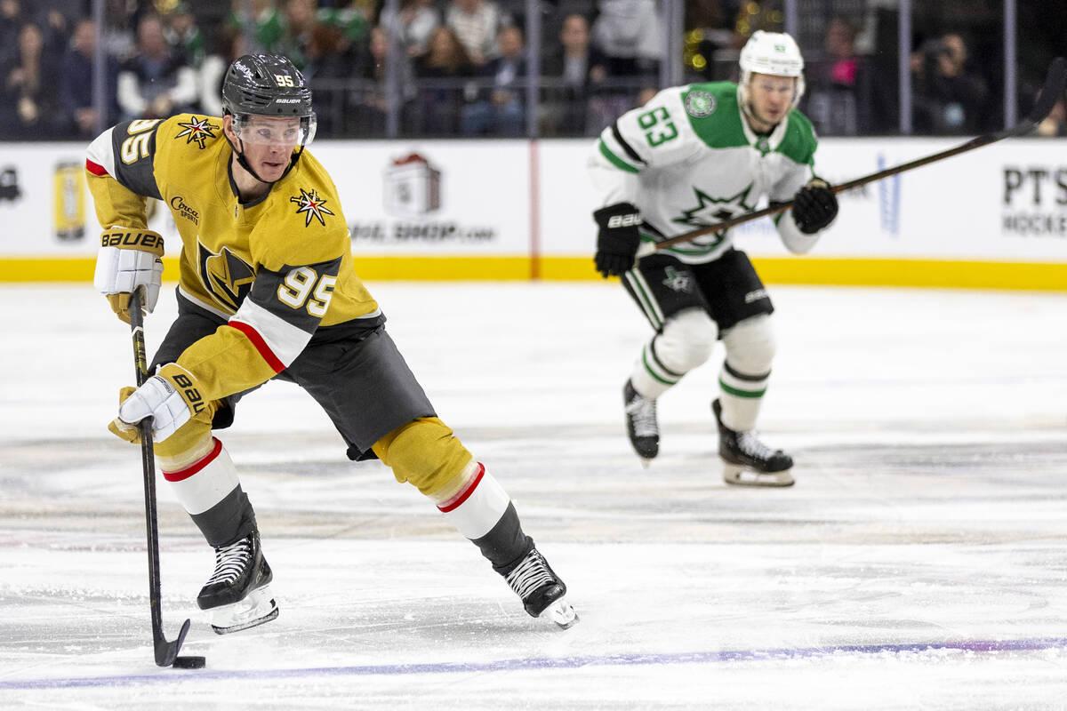 Golden Knights forward Victor Olofsson (95) during the third period of the NHL hockey game agai ...