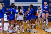 Bishop Gorman players celebrate as the final point is won against Coronado in their Class 5A gi ...