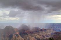 A view of a rainstorm in July 2022 near the Grand Canyon Lodge-North Rim. (Natalie Burt)