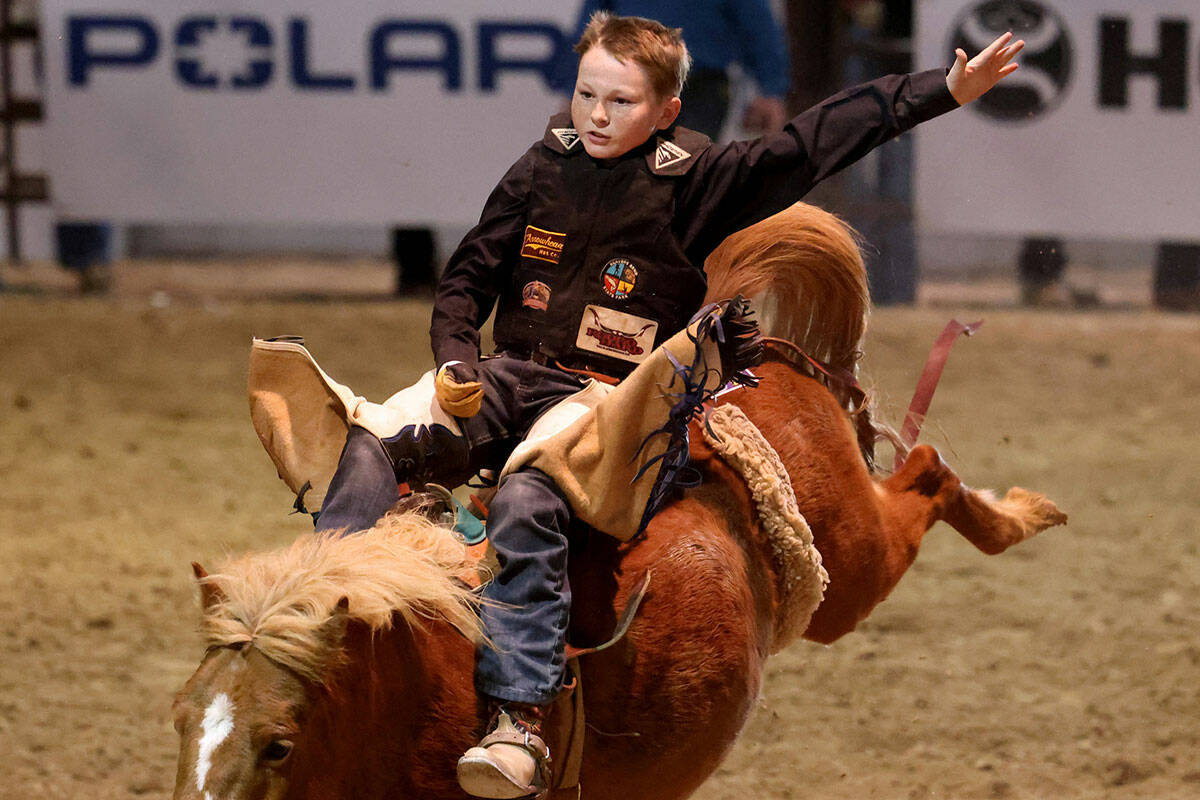 Zaden Keiss competes in the bareback event during the YETI Junior World Finals 2022 rodeo durin ...