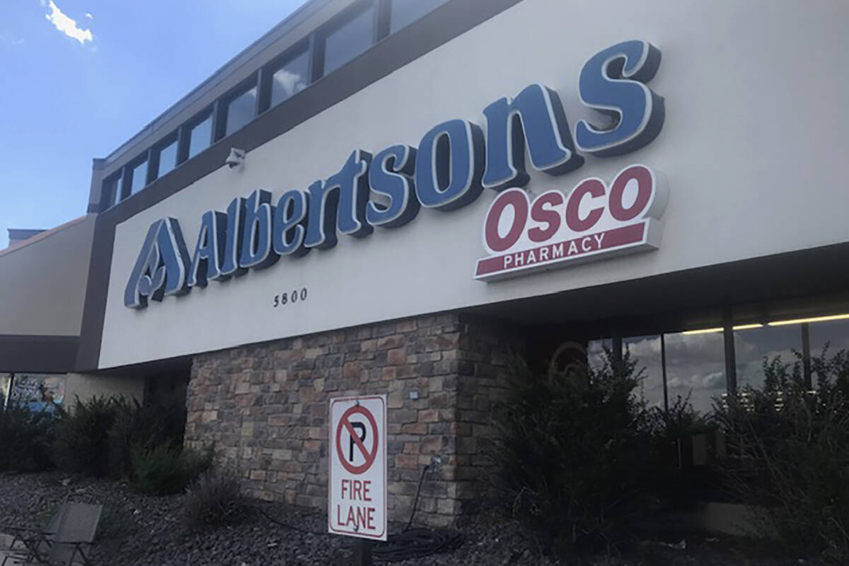 FILE - The entrance to an Albertson's grocery store is shown on Aug. 24, 2024, in Cheyenne, Wyo ...