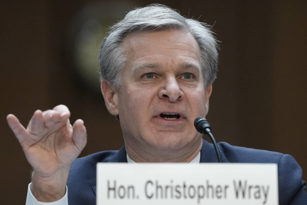 FBI Director Christopher Wray testifies before a Senate Judiciary Committee oversight hearing o ...