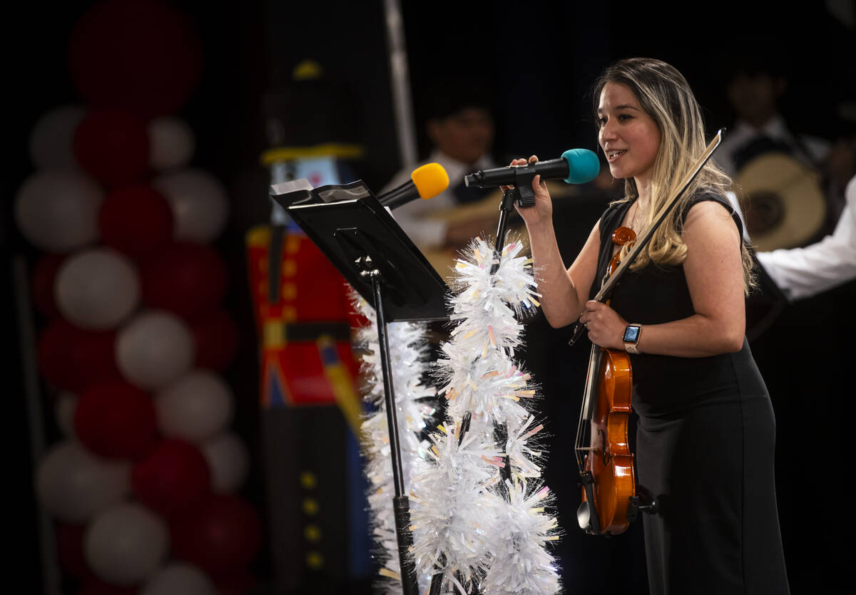 Elizabeth Mendez, director of the mariachi program at Cheyenne High School, speaks during the s ...